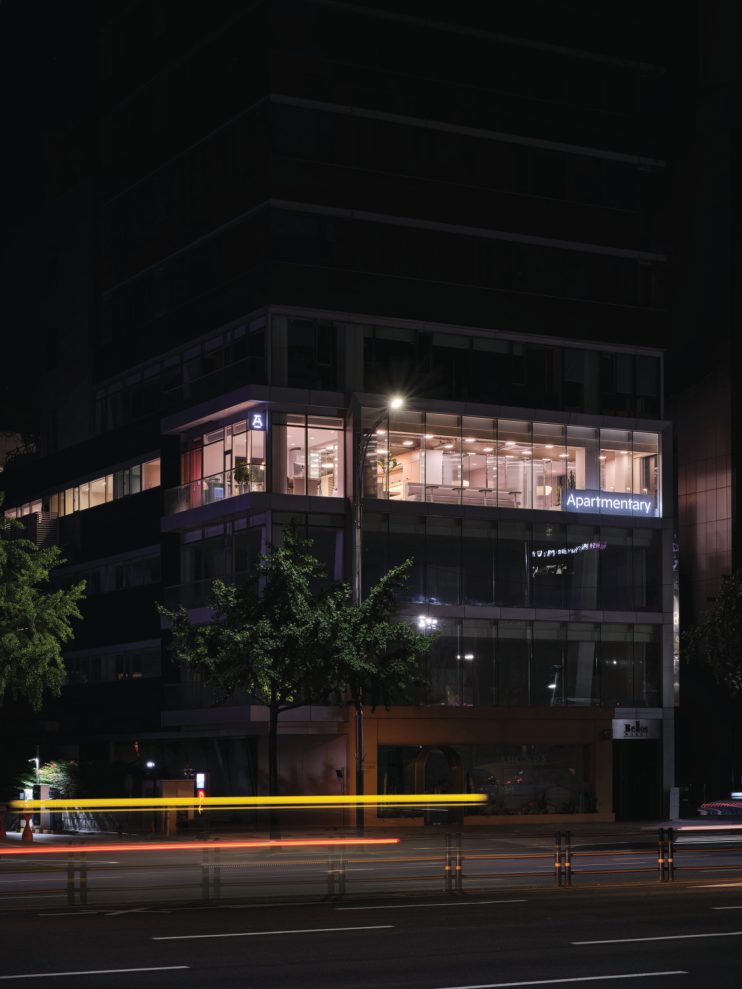 Apartmentary exterior at night